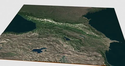 Caucasus south to north map with 3d relief 4K satellite ground height Stock Footage 217397250