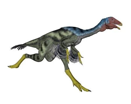 Caudipteryx dinosaur running- 3D render Stock Illustration