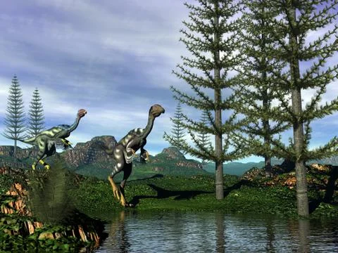 Caudipteryx dinosaurs - 3D render Stock Illustration