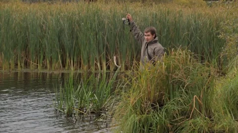 Caught a small pike on the River Pra 動画素材 48909462