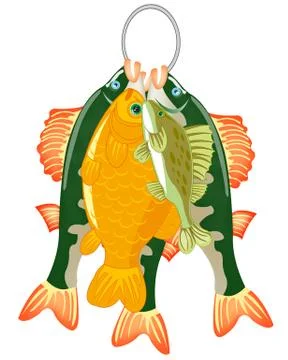 Caughted catch of fish on white background is insulated Stock Illustration