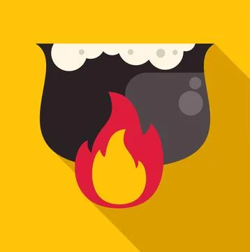 Cauldron boiling liquid over fire flat design icon Stock Illustration
