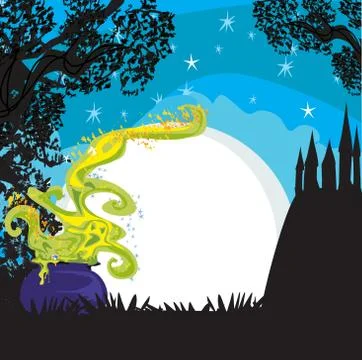 Cauldron with a boiling magic potion Ilustração Stock