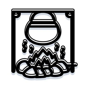 Cauldron boiling over campfire line art icon Ilustração Stock