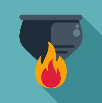 Cauldron boiling over fire concept flat design Stock Illustration