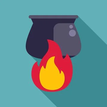 Cauldron boiling over fire cooking icon Ilustração Stock