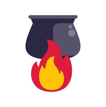 Cauldron boiling over fire creating hot potion Ilustração Stock