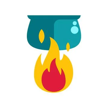 Cauldron boiling over fire creating magic potion Ilustração Stock