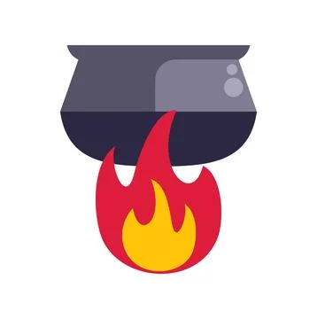 Cauldron boiling over fire with magical brew potion Ilustración de archivo
