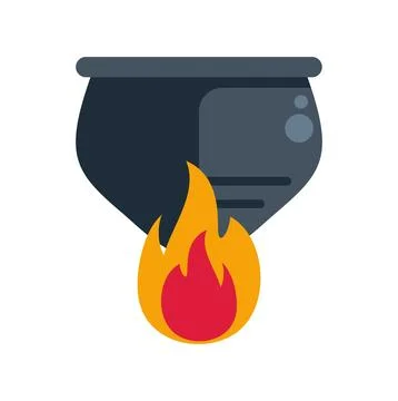 Cauldron boiling over fire making magic potion Stock Illustration