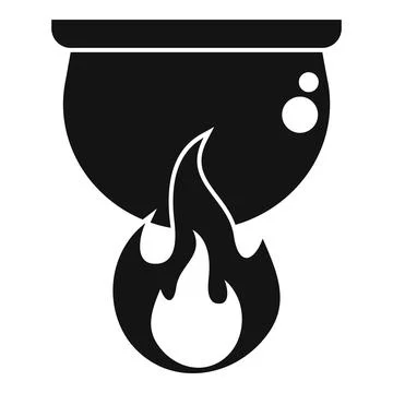Cauldron boiling over fire with potion bubbles Stockillustratie