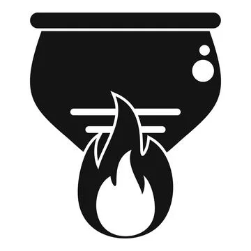 Cauldron boiling over fire, witchcraft magic icon asset Ilustração Stock