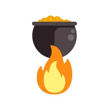 Cauldron boiling potion with fire preparing magic brew Stock Illustration