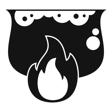 Cauldron boiling potion with magic fire icon Stock Illustration