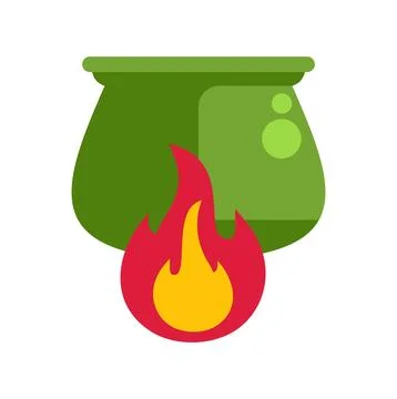 Cauldron boiling potion over fire flat design Stock Illustration