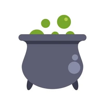 Cauldron brewing green potion with bubbles, halloween concept Illustration