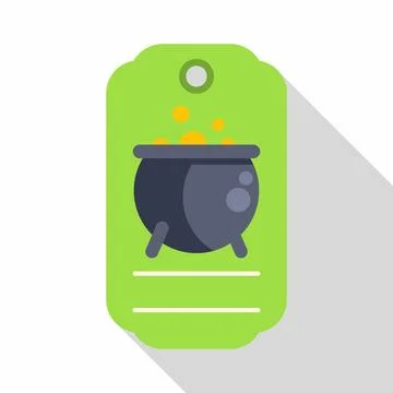 Cauldron brewing magic potion on halloween tag label Stock Illustration