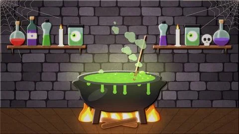 Cauldron Bubble Halloween Stop Motion Background Image Stock Illustration