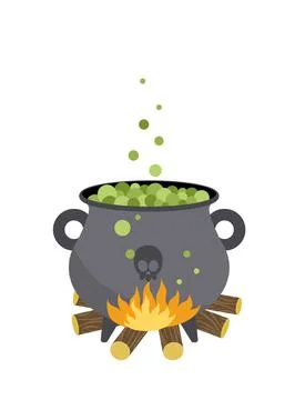 Cauldron. Bubbling cauldron. Flat, cartoon, vector Stock Illustration