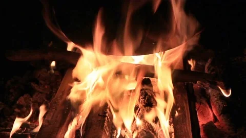 Cauldron On Campfire In The Dark. Stock Footage 76354537