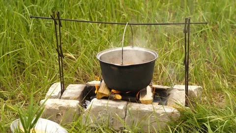 Cauldron on a fire Stock Footage 83842380
