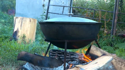 Cauldron on the fire Stock Footage 94191303