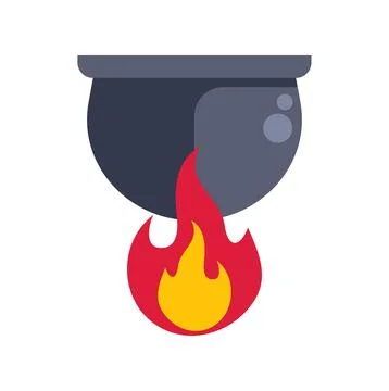 Cauldron with fire preparing magic potion icon Stock Illustration