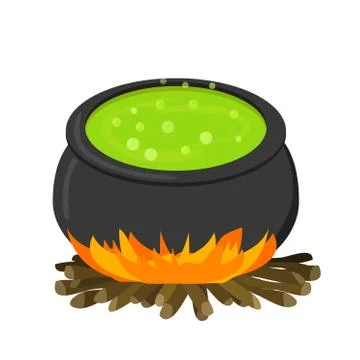 Cauldron on firei in flat style Stock Illustration