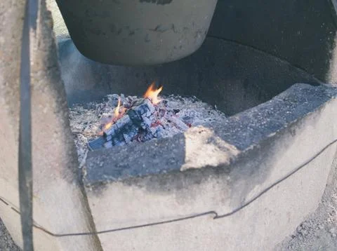Cauldron Fireplace Closeup Stock Photos
