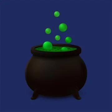 Cauldron with green slime. Vector icon Stock Illustration