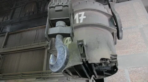 Cauldron with a hook during work at foundry Stock Footage 1076627