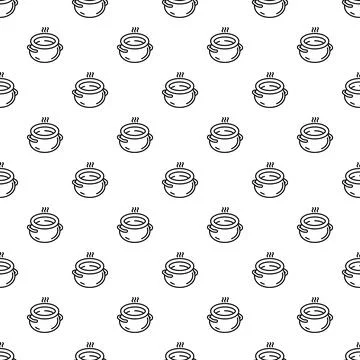 Cauldron hot potion outline seamless pattern design Stock Illustration