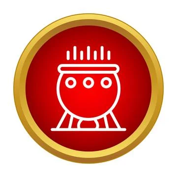 Cauldron icon brewing magic potion in gold frame Stock Illustration