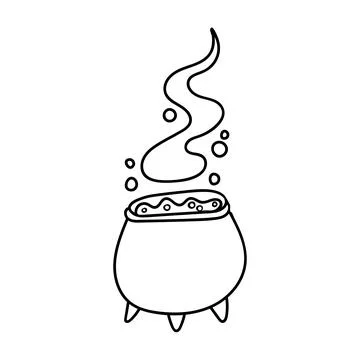 Cauldron with magic potion and smoke doodle art. Hand drawing vector illustra Stock-Illustration