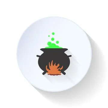 Cauldron with magical broth flat icon Stock Illustration