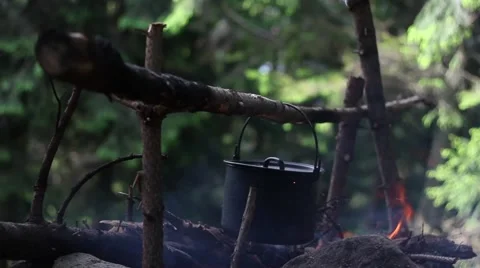 The Cauldron On The Middle Fire In The Wood Stock Footage 64644835