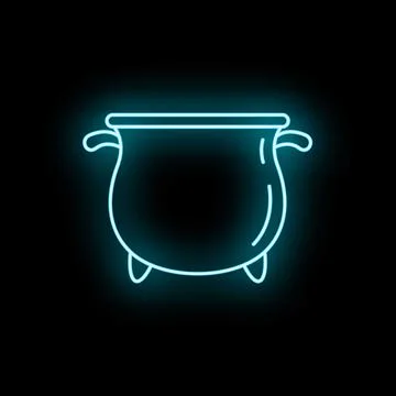 Cauldron neon light outline for magic potion brewing Stock Illustration