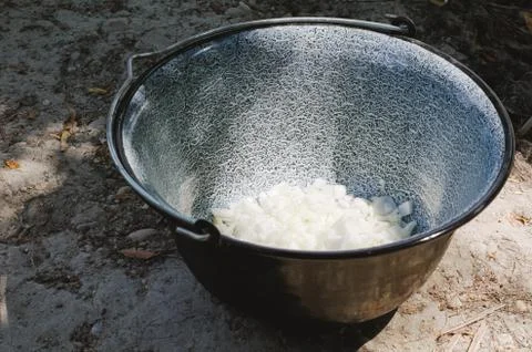 Cauldron with Onion Stock Photos