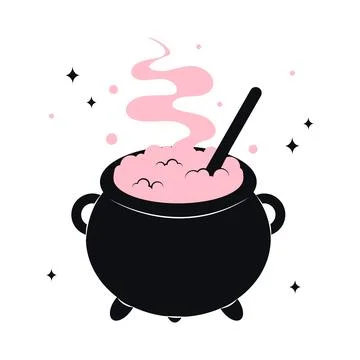 Cauldron with pink witch poison. Stock Illustration