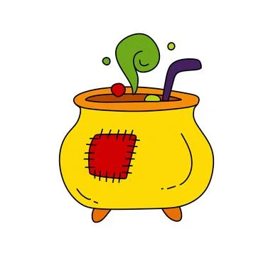 A cauldron with a potion Vector color illustration of a doodle isolated on a  Stock Illustration