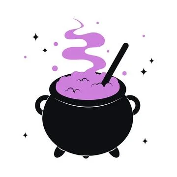 Cauldron with purple witch poison. Stock Illustration