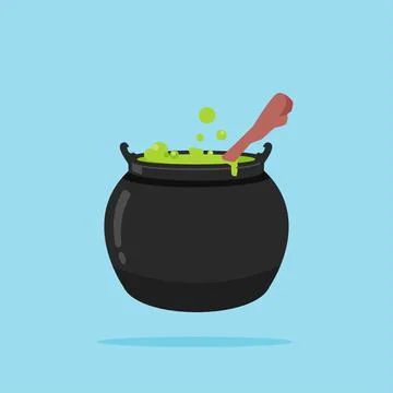 Cauldron with Stirrer. Halloween Decoration Devil's Cauldron Stock Illustration