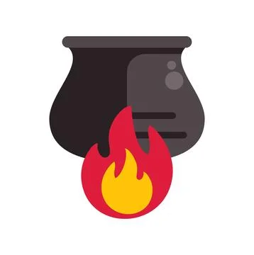 Cauldron warming up with a magic fire brew Stockillustratie