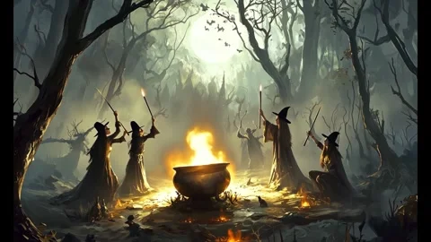 Cauldron at Witches' Sabbat in Forest Stock Footage 282662764