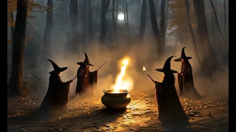 Cauldron at Witches' Sabbat in Forest Stock Footage 282662767
