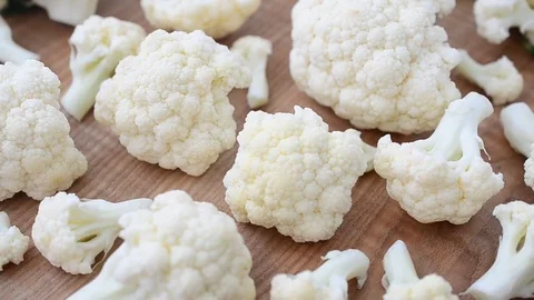 Cauliflower on a board. Stock Footage