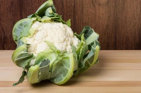 Cauliflower head on table Stock Photos