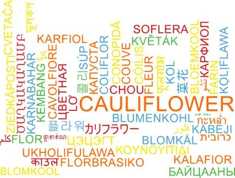 Cauliflower multilanguage wordcloud background concept Stock Illustration