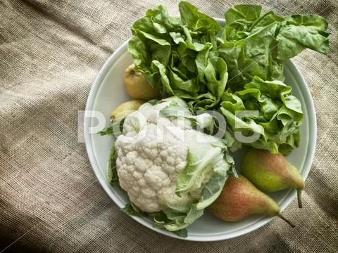 Cauliflower, Pears And Salad In A Bowl