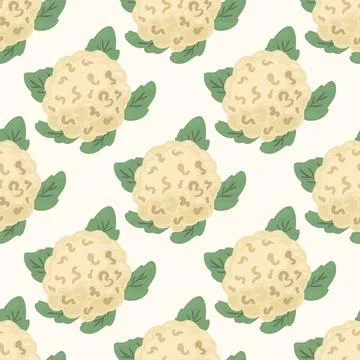 Cauliflower seamless pattern on beige background. Stock Illustration